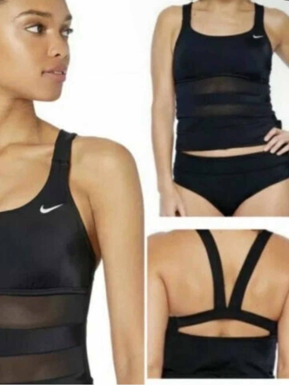 Nike Black Mesh-Panel Sports Swim Tank